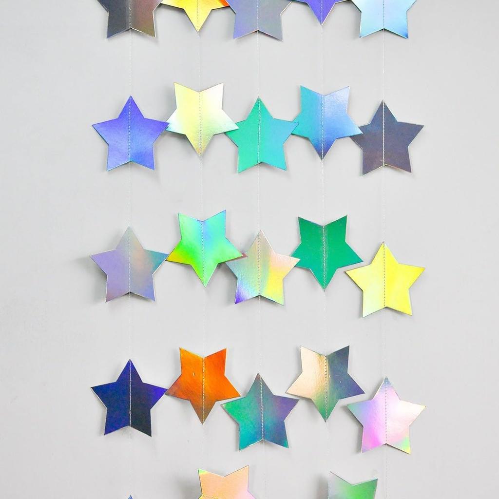 Iridescent Glitter Mixed Star Paper Garland Banner Décor 40 Feet Mixed Little and Large Twinkle Star Hanging Bunting Banner Backdrop for Wedding