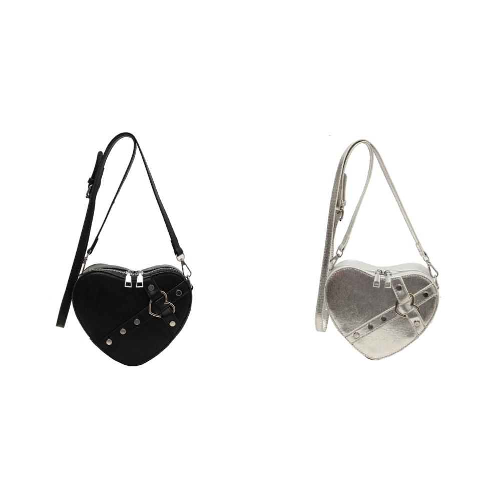 

Women Small Heart Rivet Hobo Bag PU Leather Solid Color Girls Dating Bag (Black)