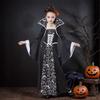 Lace Up Halloween Witch Long Dress Stand Collar Children Medieval Printed Dress  Kids