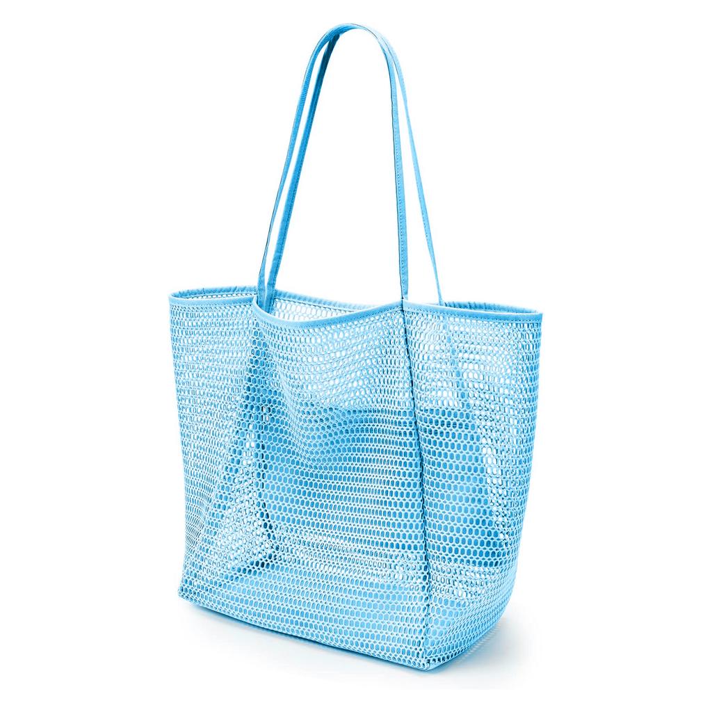 Mesh beach bag, women's shoulder tote bag, large capacity foldable mesh swim bag with pocket.-zmt