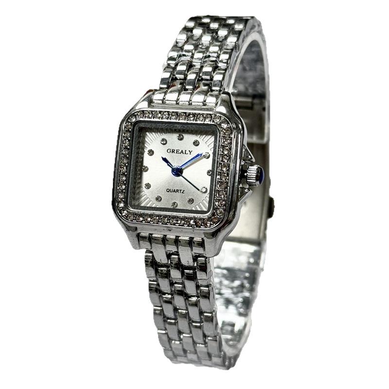 GREALY Women's Classic Retro Square Waterproof Diamond Quartz Watch