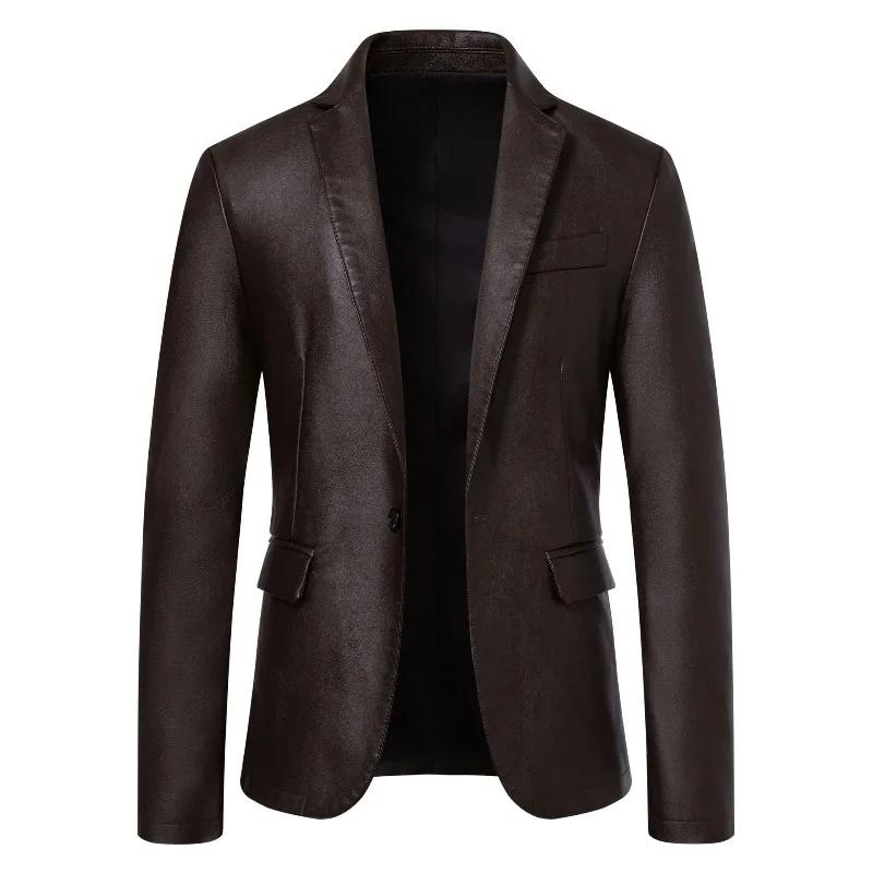 Fashion Men Leather Suits Jackets Formal Blazers Coats Good Quality Male Slim Business Casual Pu Leather Blazers Jackets