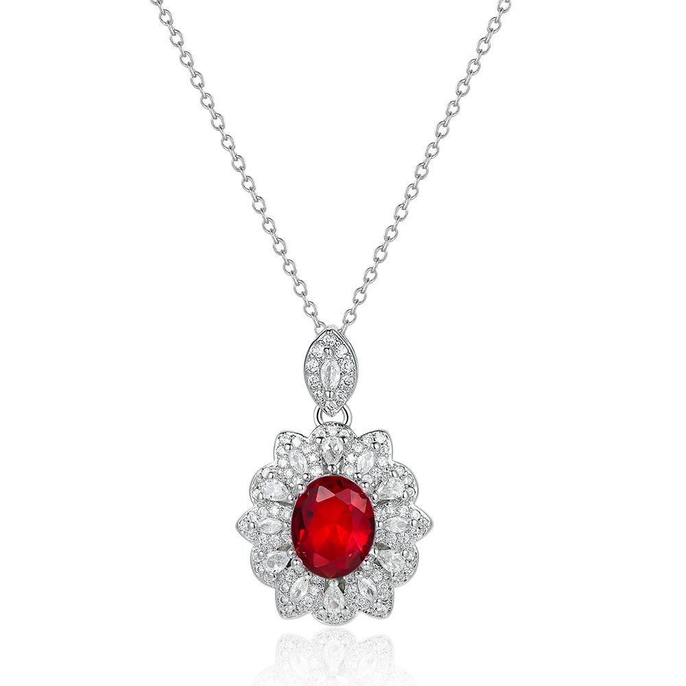 Wish European and American colored gemstones full of diamonds big flower necklace pendant