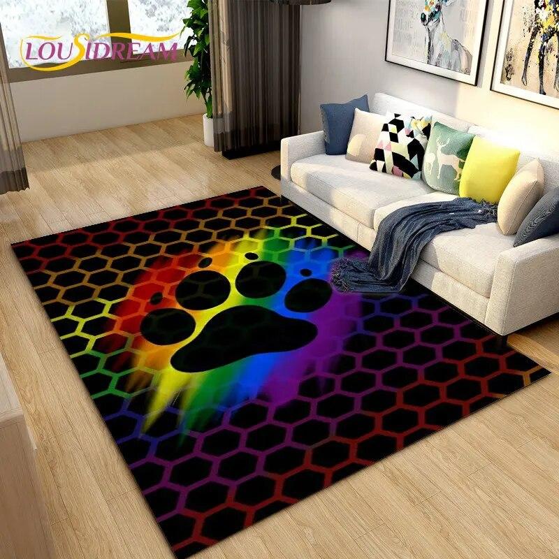 3D Pets Footprint Sole Series Area Rug Large,Carpet Rug for Living Room Bedroom Sofa Doormat Decoration,kids Non-slip Floor Mat