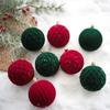 8CM Wine Red & Dark Green Flocked Christmas Tree Ornaments