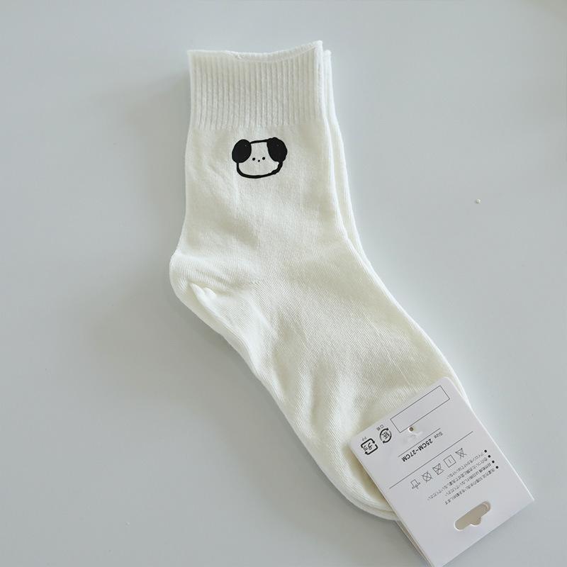 

Socks Trendy Spring And Autumn Fashion Mid-Leg Socks White Hot Stamping Cute Puppy Head Trendy Cotton Socks One size fits all