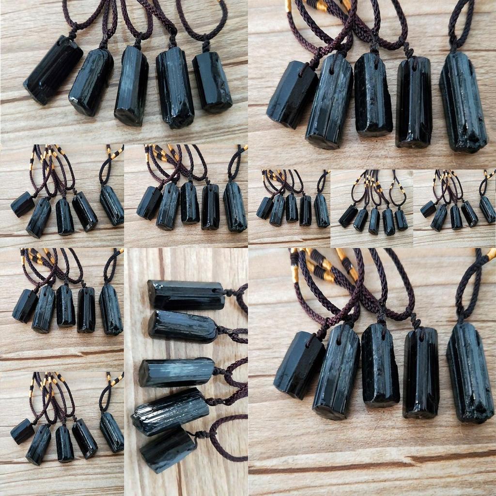 Unique Raw Natural Black Tourmaline Schorl Pendant Necklace With Irregular Shape And Adjustable Chain