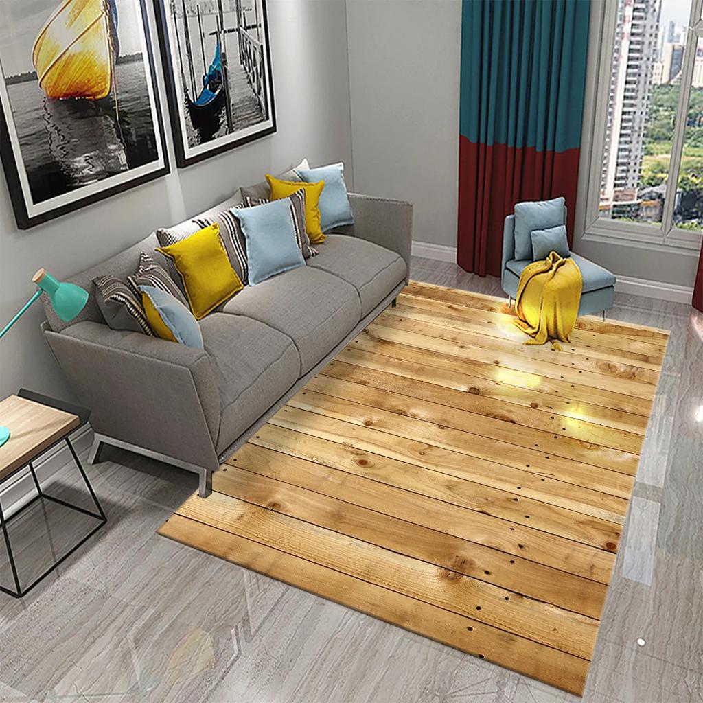 Rectangular Staggered 3d Planks Carpet Geometric Wood Grain Mats Entrance Non-Slip Floor Rug for Living Room Bedroom Home Decor