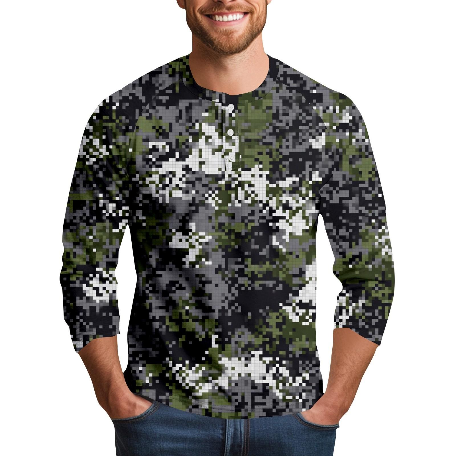 

Men s Camouflage Print Collar Seven Quarter Sleeve XL