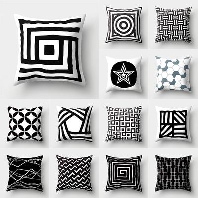 Black and White Geometric Lines Star Print Pattern Cushion Cover Home Living Room Sofa Decoration Pillow Cover