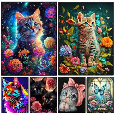 Pittura Diamante Fai da Te 5D Immagine Gatto Carino Mosaico Animale Ricamo a Punto Croce Fiore Decorazione per la Casa e la Stanza dei Bambini