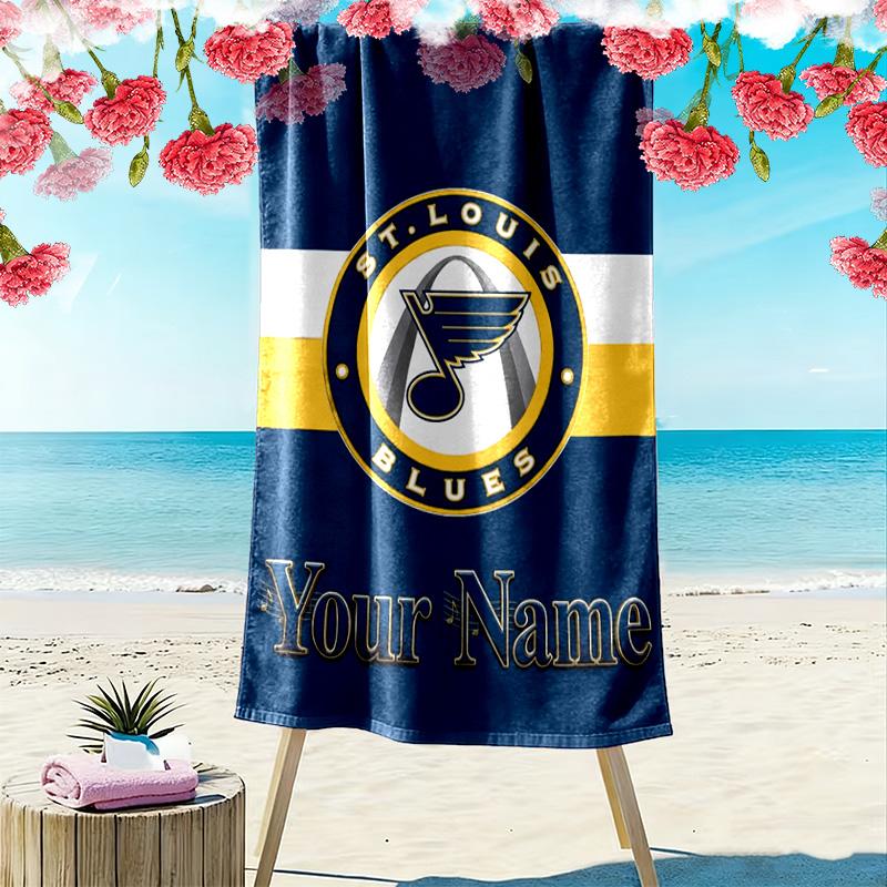 Name Custom St. Louis Blues Logo Print Beach Towel, Large Soft Quick Dry Towel for Beach Camping Swimming