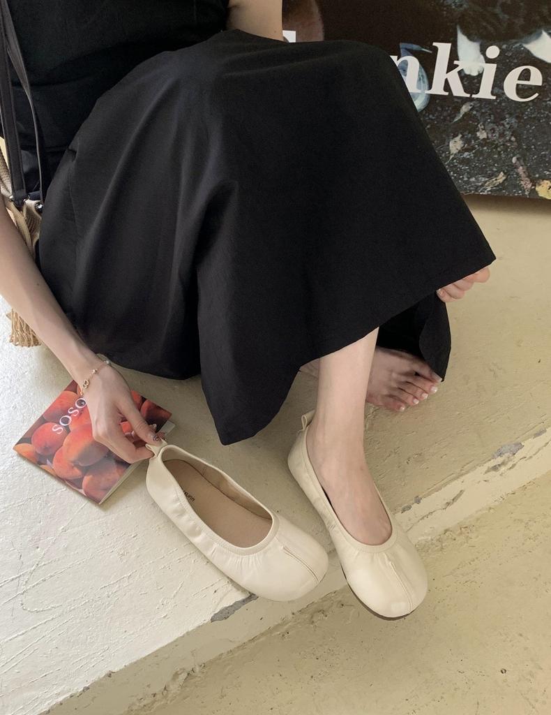 2025 spring and autumn new soft leather one-pedal flat-soled single shoes women's comfortable soft-soled small leather shoes simple square-headed gr