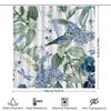 Elegant Blue Bird And Flower Shower Curtain Nature-Inspired Bathroom Decor With Vibrant Colors And Detailed Patterns Easy-Clean