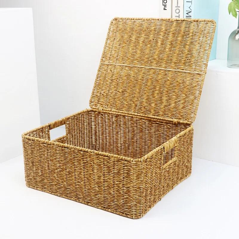 Imitation Rattan Storage Basket Household Large-capacity Clothes Sundries Desktop Snacks Toys Sorting Kitchen Storage Basket