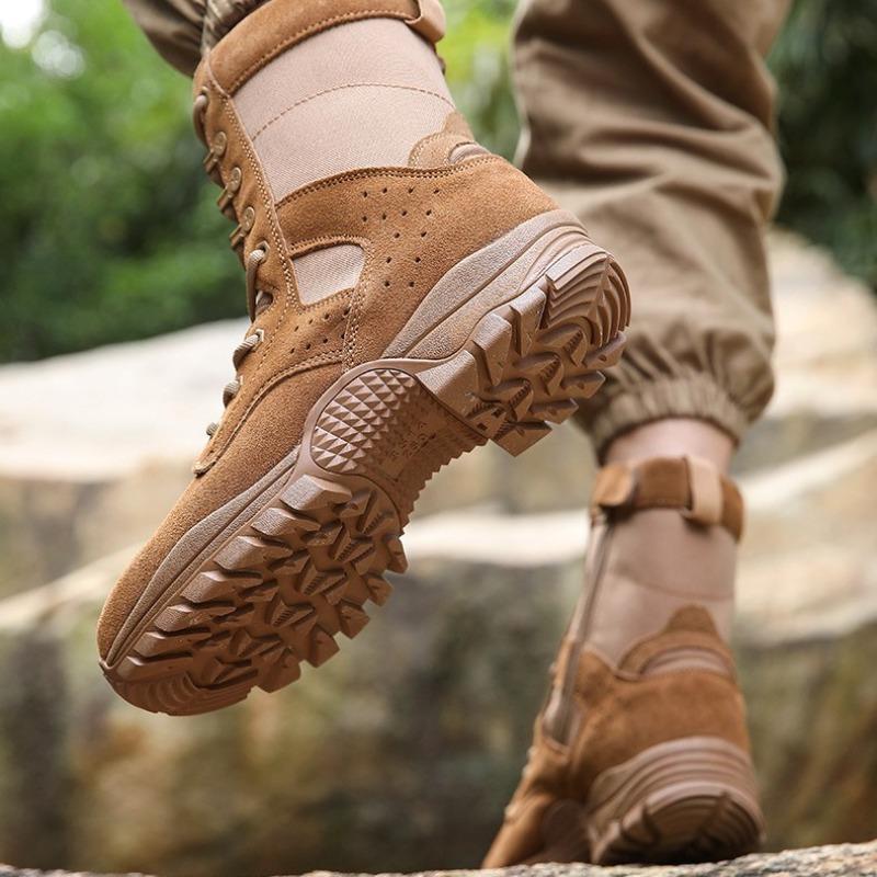 Kampfstiefel Braune Kampftrainingsstiefel Herren-Seitenreißverschluss-Trainingsstiefel Anti-Velours-Kampfstiefel Wanderschuhe Sicherheitsschuhe