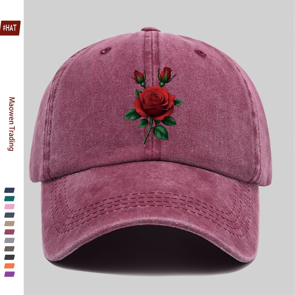 Pc Red Rose Green Leaf Print Baseball Cap for Women Men Adjustable Buckle Strap Lightweight Vintage Sun Hat Suitable for
