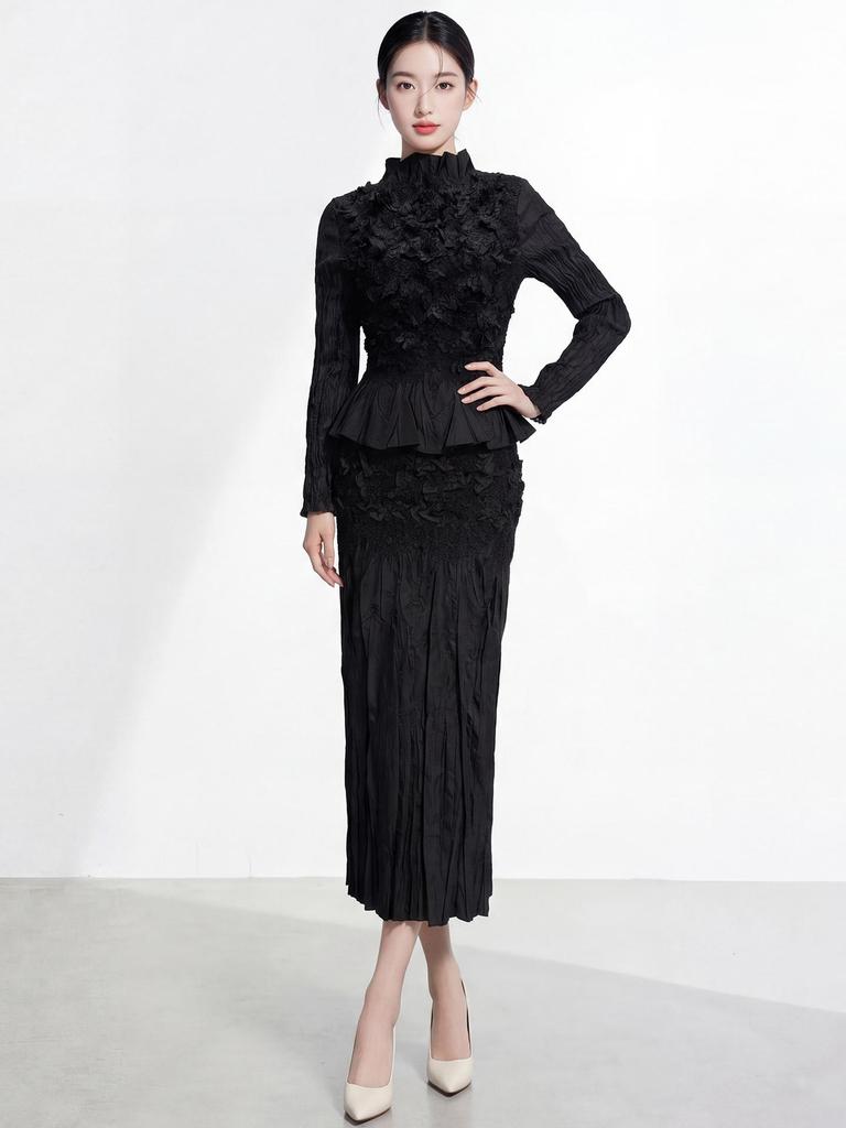 2026 Spring Women's Embroidered Pleated Skirt Suit - High-End Miyake Style