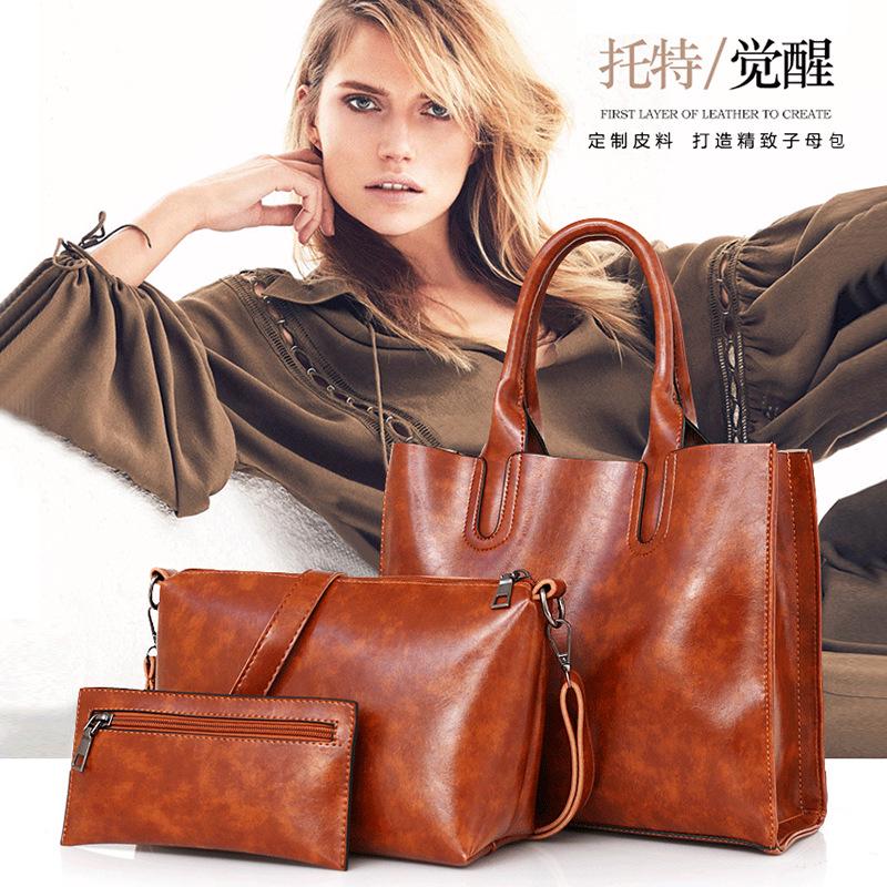 

New personality portable women s bag oil wax leather messenger bag European and American fashion portable child and mother bag portable красный