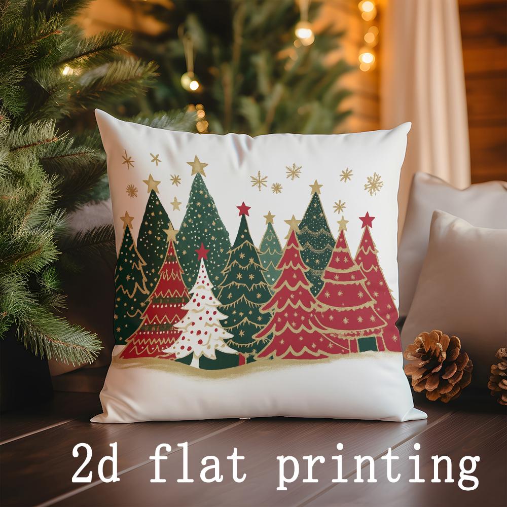 Home Decor Christmas Trees Pattern Pillow Covers Pattern Cushion Cover Suitable for Sofa Bedroom Car Pillow Cover