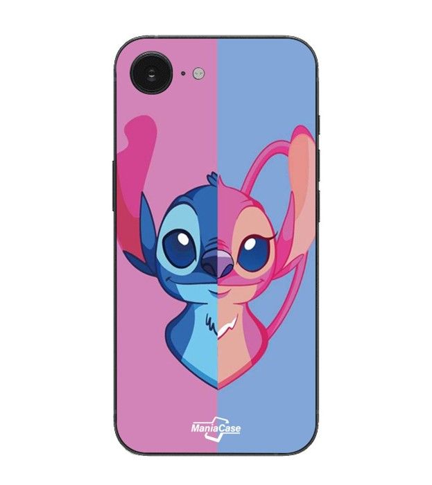 Custodia Maniacase per iPhone 16E STITCH AND ANGEL BLU E ROSA