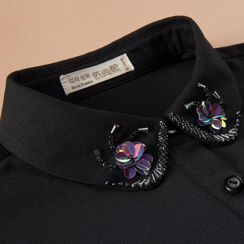 Perfect Match Fashion Beaded Fake Collar Women Detachable Collars Black False Collars Woman Removable Chiffon Half Shirt Tie Nep Kraagie