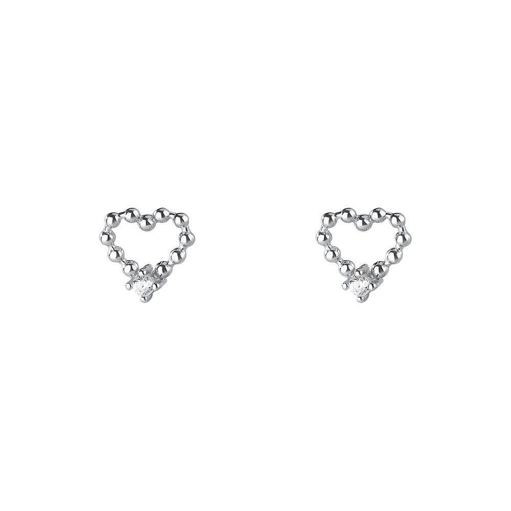 925 Sterling Silver Heart Zircon Simple Versatile Temperament Stud Earring Gift for Women Girls Party Fine Jewelry