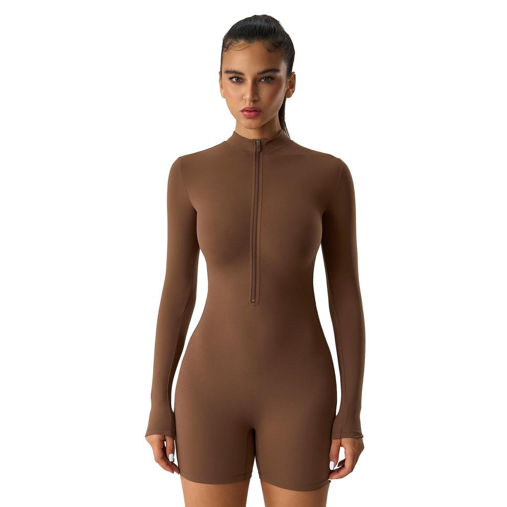 Damen Cross-Border Langarm Reißverschluss Bodysuit, Sexy Po-Hebender Fitness Jumpsuit, Sportbekleidung & Yoga Wear - DLT003
