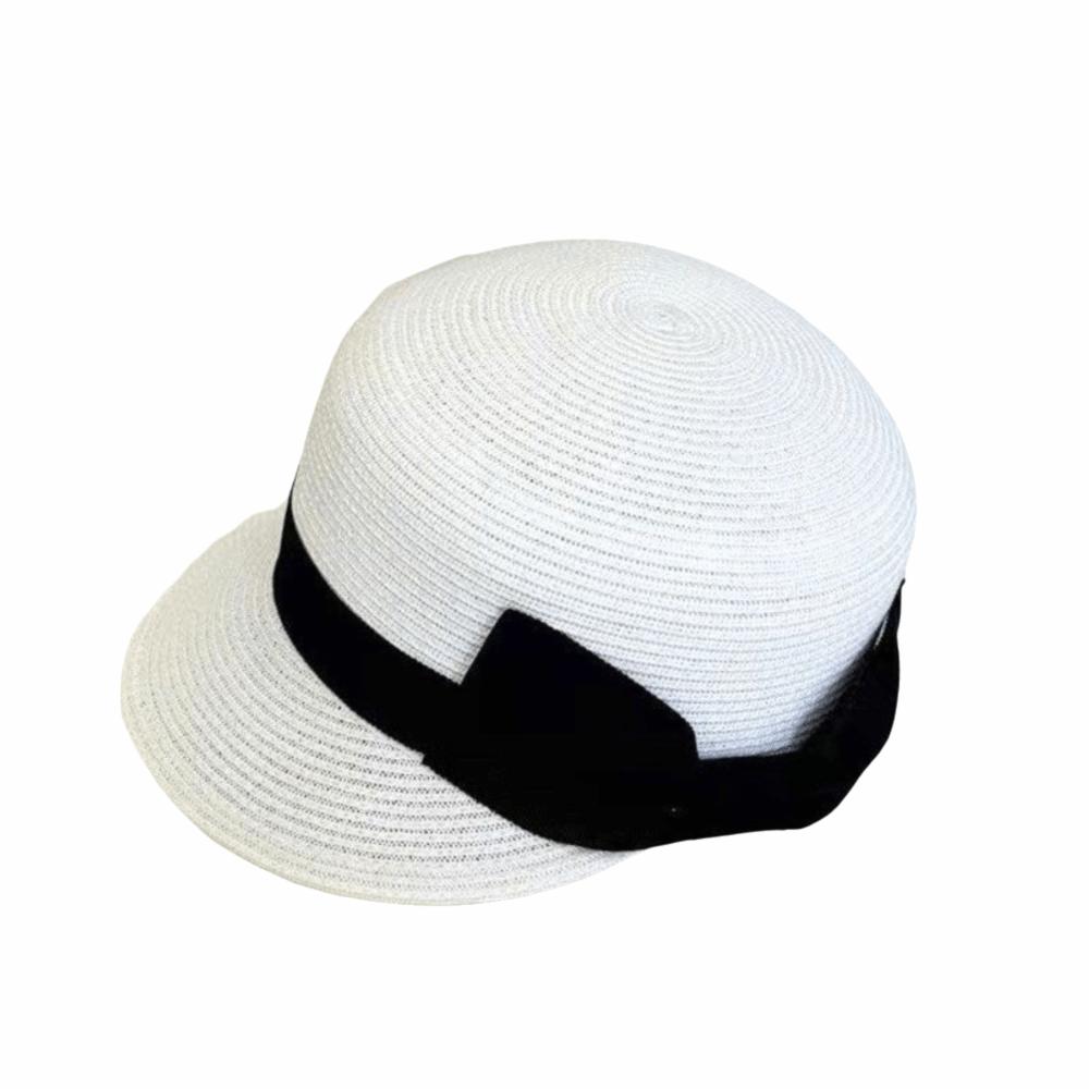 

Sun Protection Shading Cap Grass Woven Bow Straw Cap Elegant Duckbill Hat Summer білий