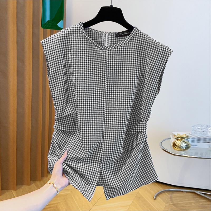

ZANZEA Женские повседневные летние майки без рукавов с круглым вырезом и принтом в клетку 4XL чёрный