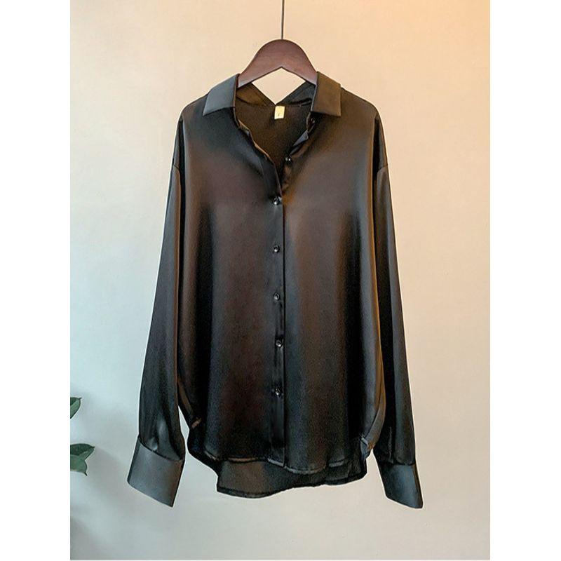Long Sleeve Satin Versatile Shirt for Women Long Sleeve Satin All-Match Shirts