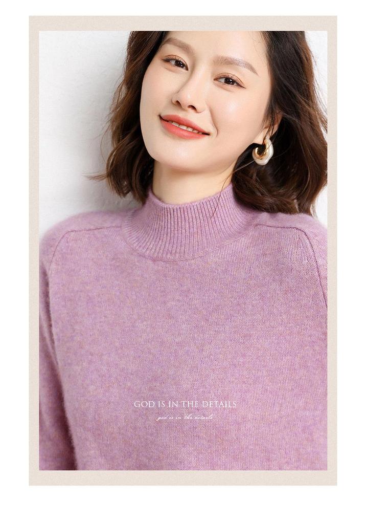 Women's Cashmere Saddle Shoulder Pullover - 2024 Autumn/Winter Thick Knit Half-High Neck Sweater