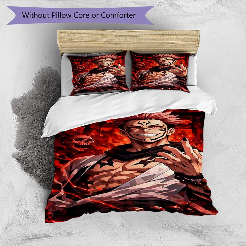 3pcs Duvet Cover Set (1*Duvet Cover + 2*Pillowcase, Without Core), Jujutsu Kaisen Print Bedding Set, Bedroom Decor, All‑Season, Birthday Gift