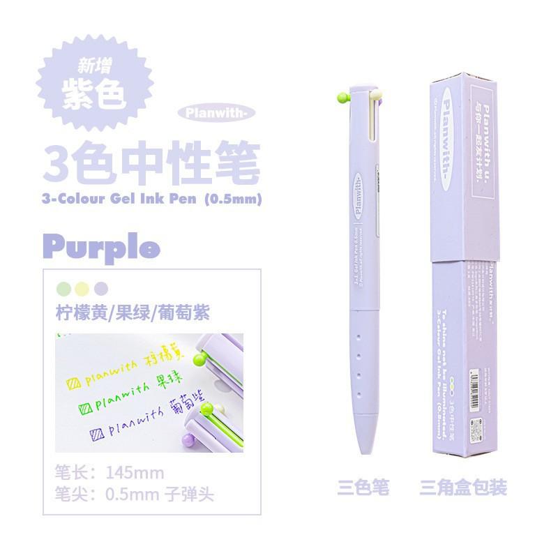 3/12 Color 3 in 1 Multi Functional Click Gel Pen Retractable Ballpoint Pen for Journal Writing Stationery School Office Supplies