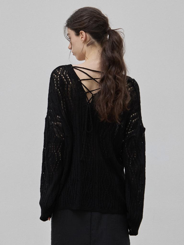 LE STUDIO Scallop Multi-Neck Summer Knit Black