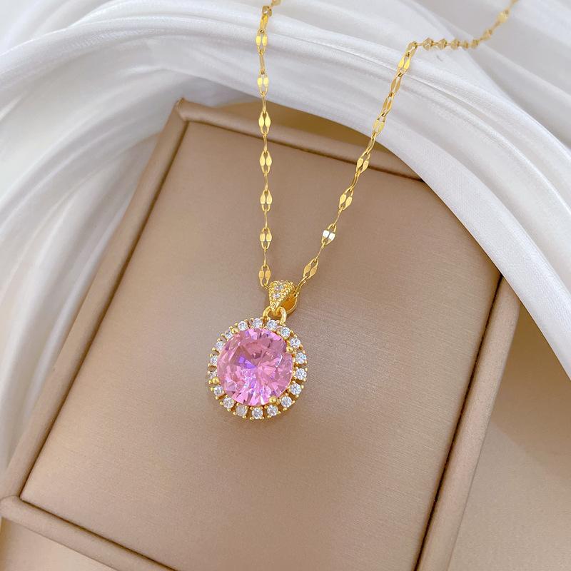 Round shape zirconia Pendant Necklace for Women 2025 New Fashion Golden Stainless Steel Chain Necklace Wedding Jewelry Accessories