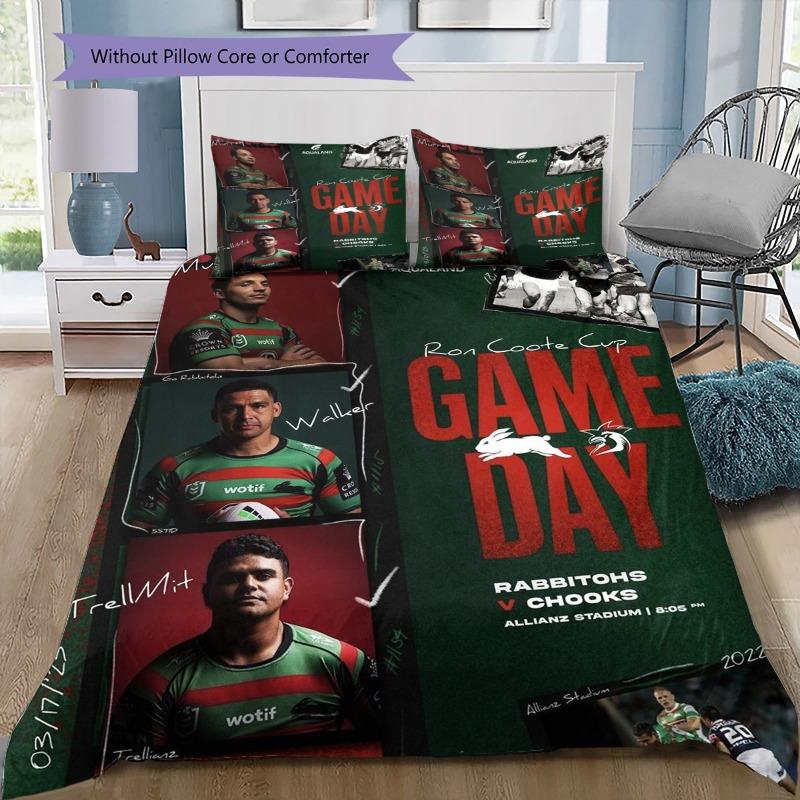 Rabbitohs Rugby Team Game Day Poster Print 3 Pieces Duvet Cover Set Rugby Fan Bedding Bedroom Home Decor Without Pillow Core