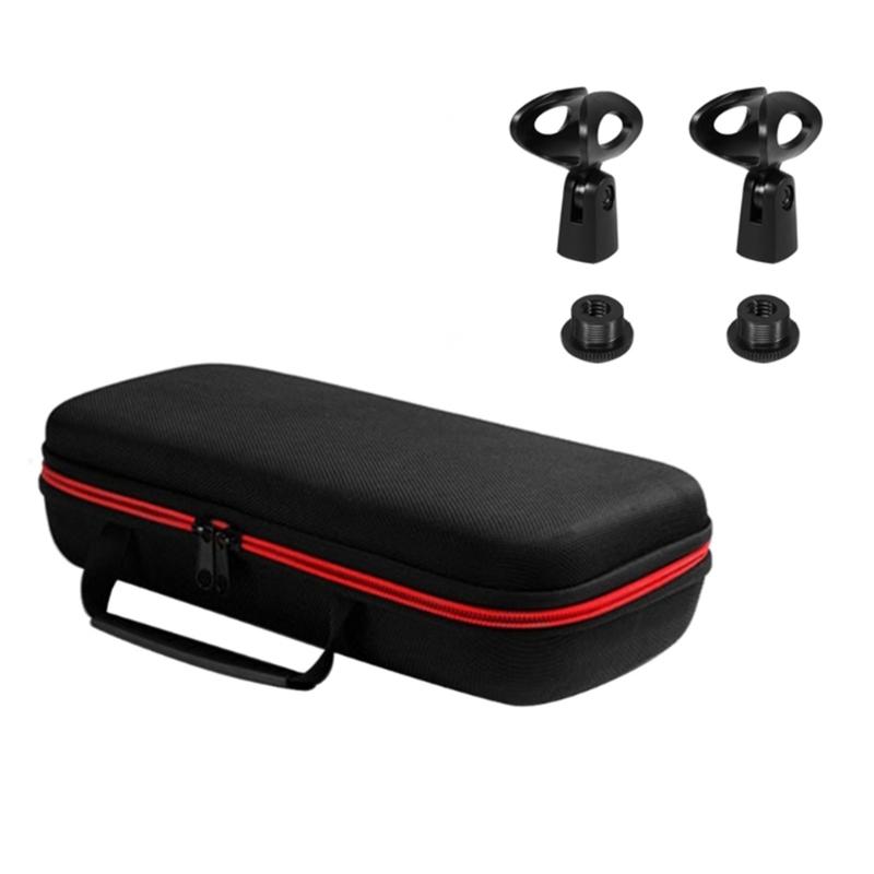 

Durability EVA Microphone Storage Box Fit Two Wireless Mics with Adjustable Stand Metal Adapter Secure Zippered Pocket