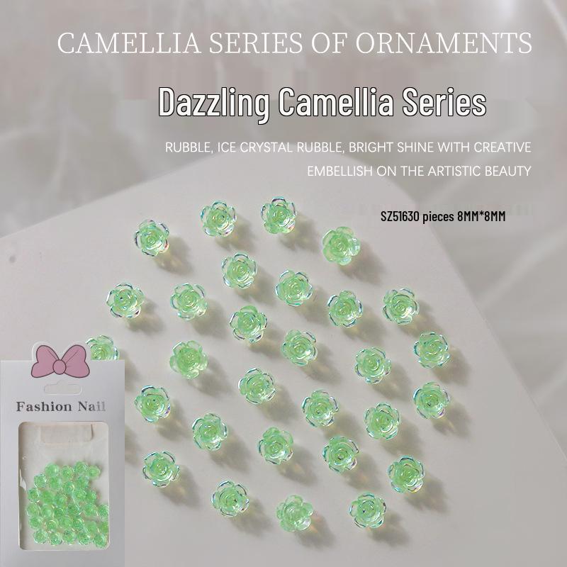 

Camellia Rhinestone Nail Art Decorations - Iridescent 3D Flower Accessories, 30pcs