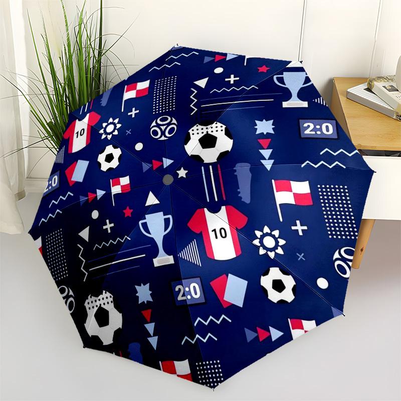 1pc Soccer-themed Circular Pattern Umbrella with Plastic Handle,Vibrant Cartoon Pattern,Multi-functional UmbrellaB2008