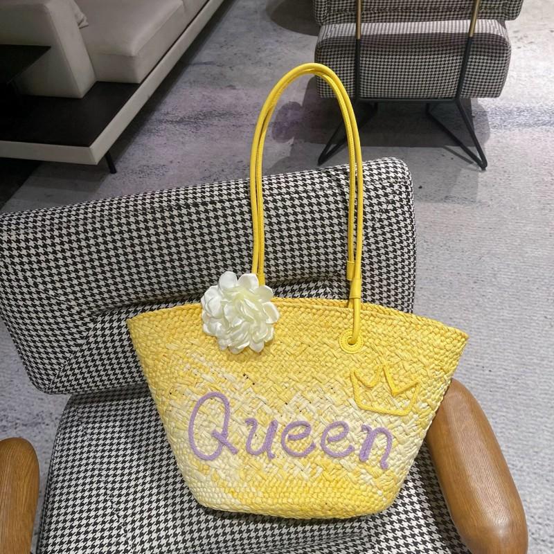 

Hand-woven Large-capacity Straw Woven Bag With Adjustable Letters Rattan Single-shoulder Handbag Beach Vacation Commuter Travel Collection and purchase, free drawstring inner bag