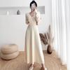 Purple Knitted Long-Sleeve Mid-Length Wool Dress for Women - Autumn/Winter Collection