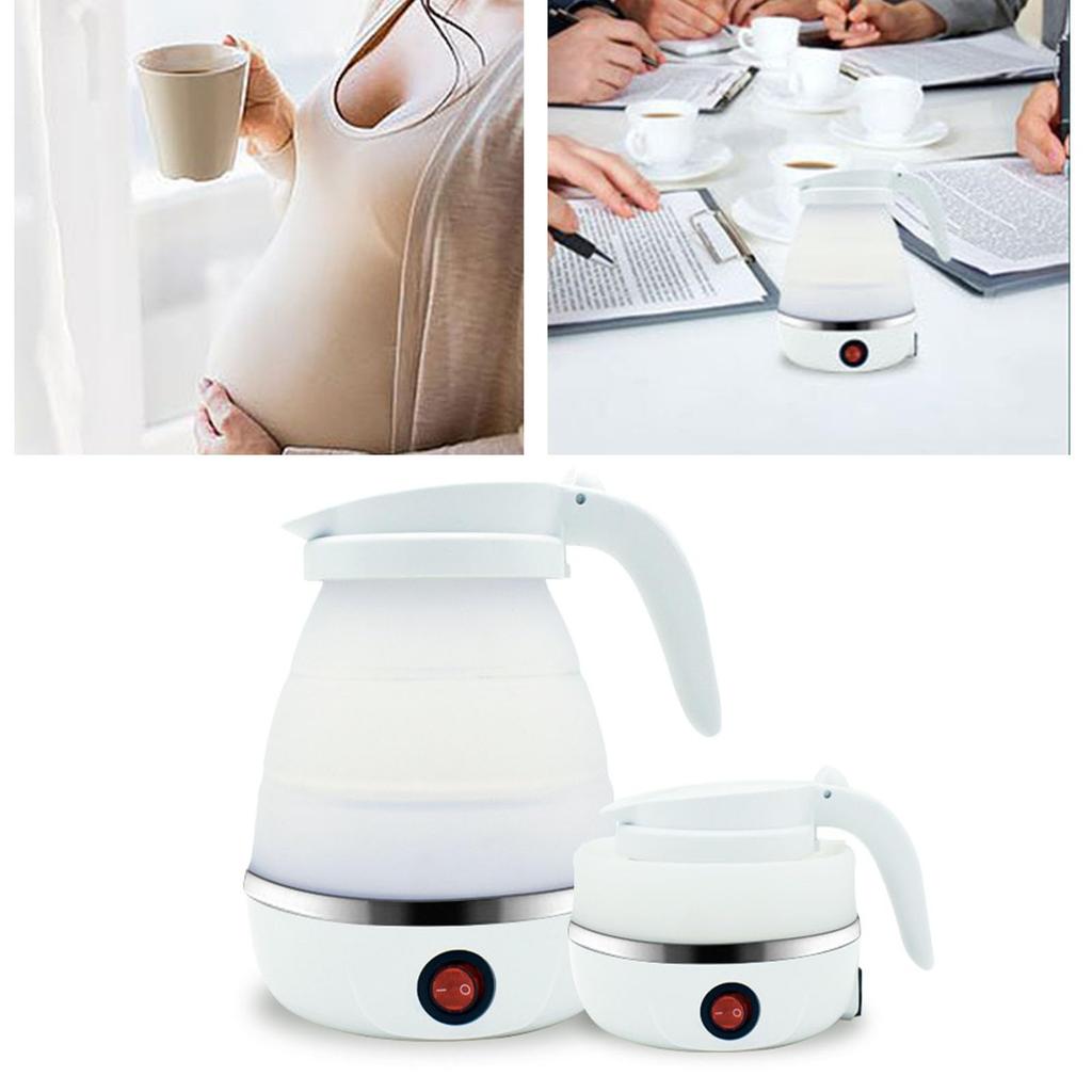 Ongwan Foldable Travel Electric Kettle, Silicone, Fast Boiling, Compact, Easy Storage, White, for Cafes, Camping, Home Use, Bottles, Cute Stainless St