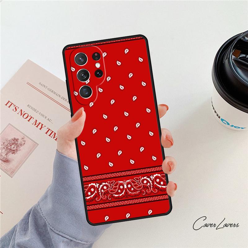 Red Bandana Paisley Phone Case For Samsung Galaxy S24 S25 S23 S22 Ultra Note 10 20 Plus S20 S21 FE Cover