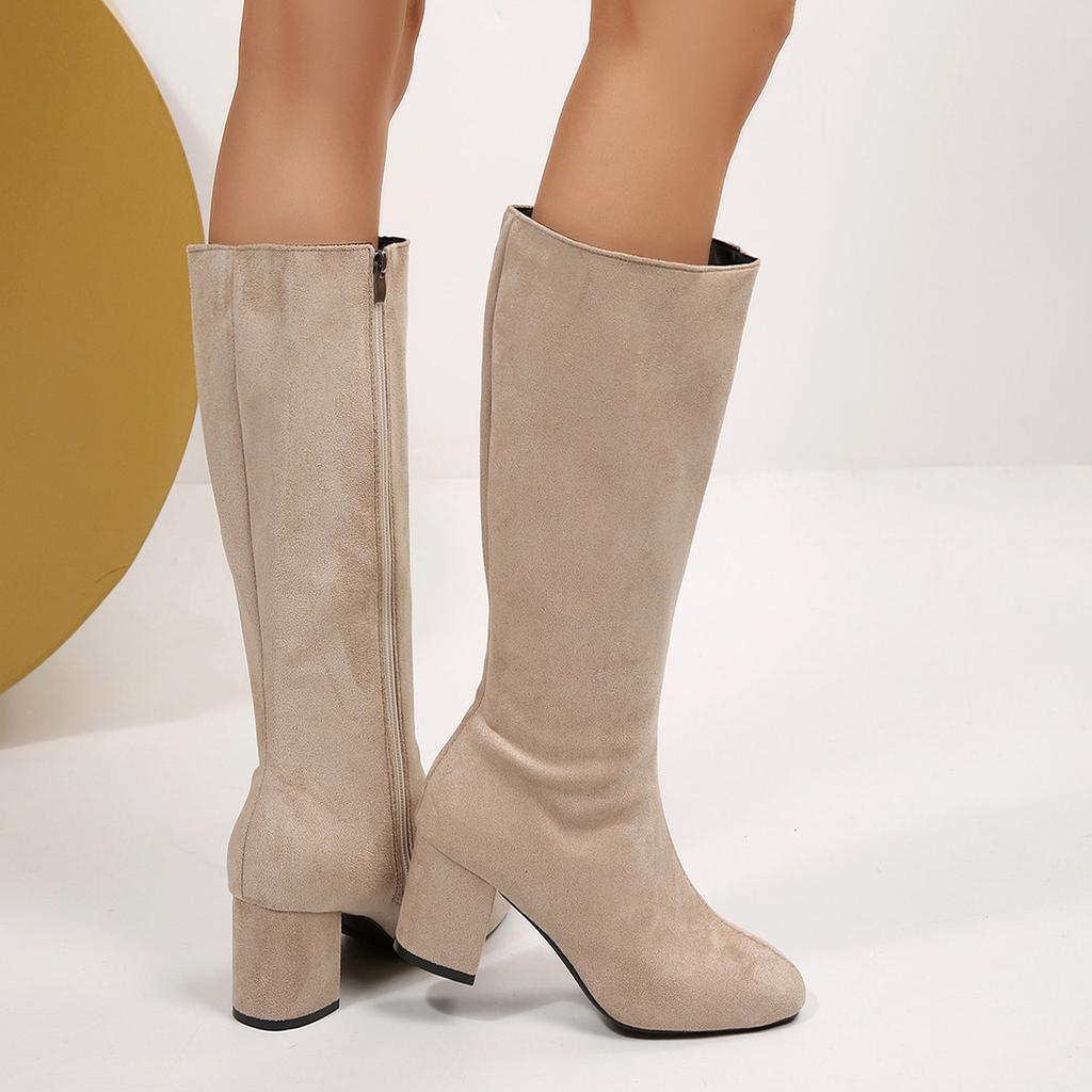 Foreign trade European beautiful women boots autumn and winter new versatile thick heel high heel but knee pointed hot girl boots suede