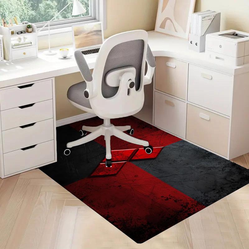 1pc Office Carpet Chair Mats Red and Black Abstract Pattern Perfect for Decorating Office Chairs, Living Rooms, Or Bedrooms,Polyester Carpet