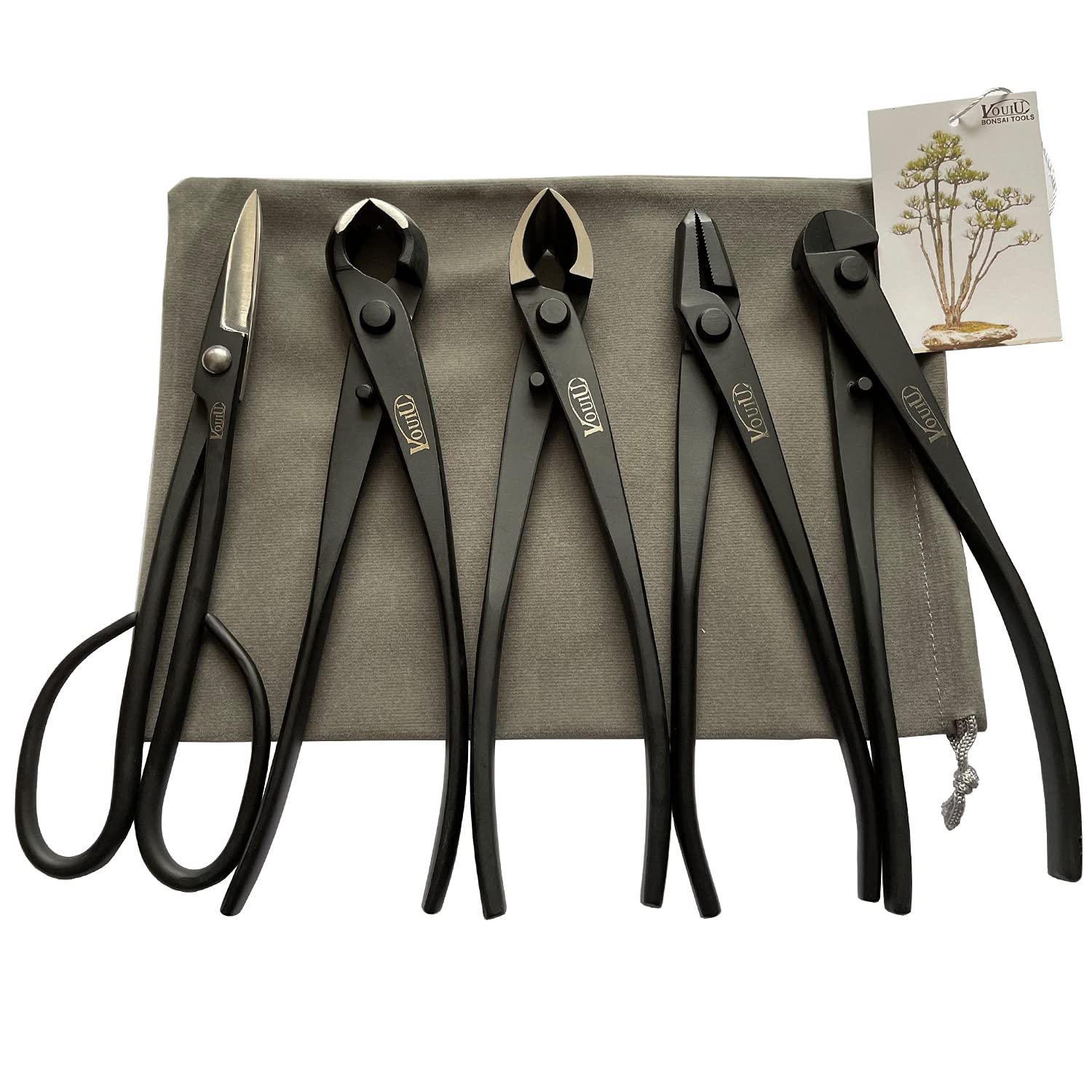 

vouiu 5-Piece Bonsai Tool Set: Knob Cutter, Concave Cutter, Wire Cutter, Pliers, Bonsai Scissors