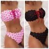 Bandeau Bikini Set Sexy Herzmuster Schnürung Vorne gebunden Gezahnter Rand Trägerlos Zweiteilig Badeanzug Sommer Strand Badehose