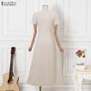 ZANZEA Women Elegant V-Neck Short Sleeve Casual Lace Splice Long Dress