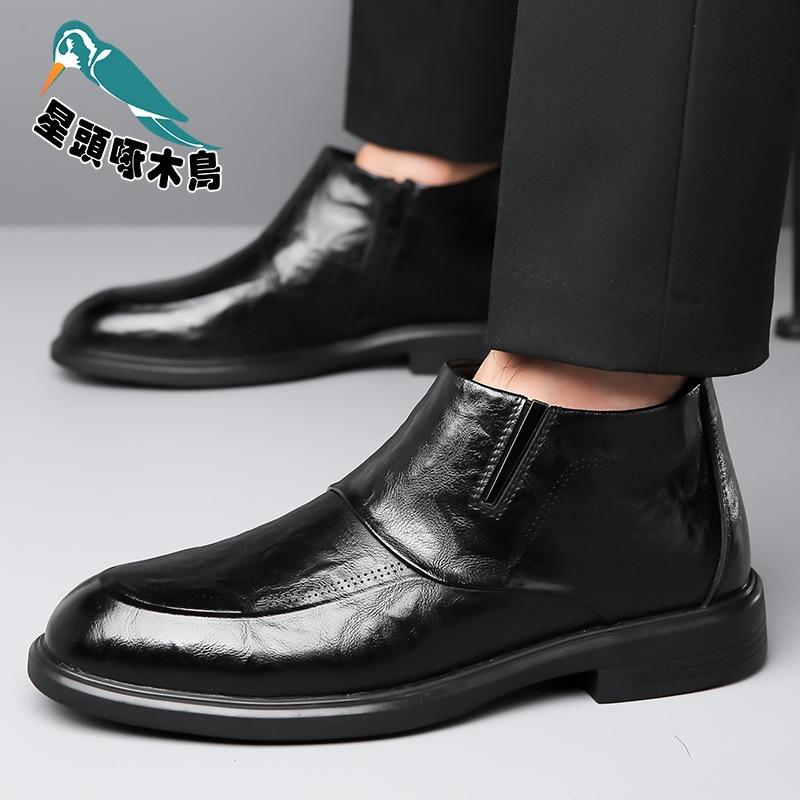 Star-headed woodpecker winter new cotton shoes high-top velvet warm business dress English leather shoes